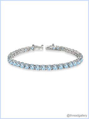 Genuine Blue Topaz Tennis Bracelet 4mm Round .925 Sterling Silver Gift Box